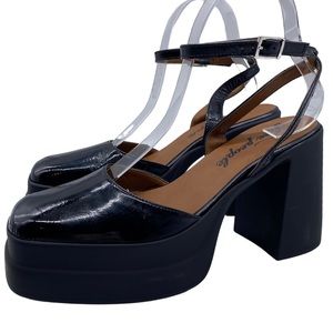 Free People Heels Double Stack Platform Black Leather Hippie Boho Italy Size 7.5